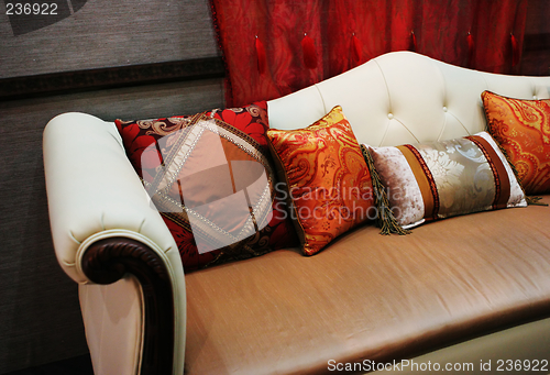 Image of Modern sofa with colorful cushions