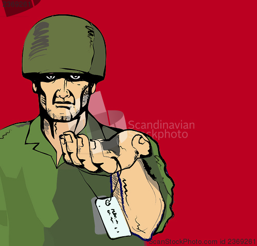 Image of Military Man Holding Dog Tag