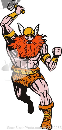 Image of Viking Warrior Running with Hammer