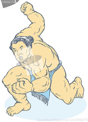 Image of Japanese Sumo Wrestler Fighting Stance