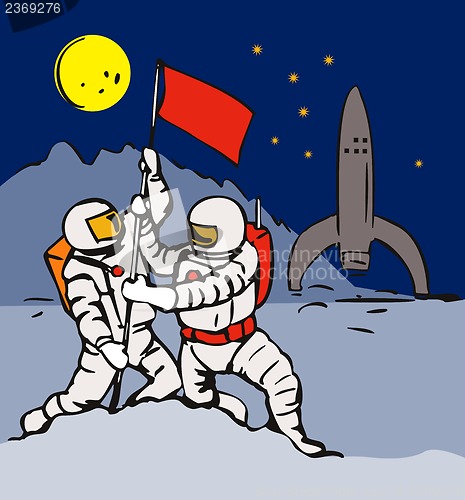 Image of Astronauts Planting Flag 