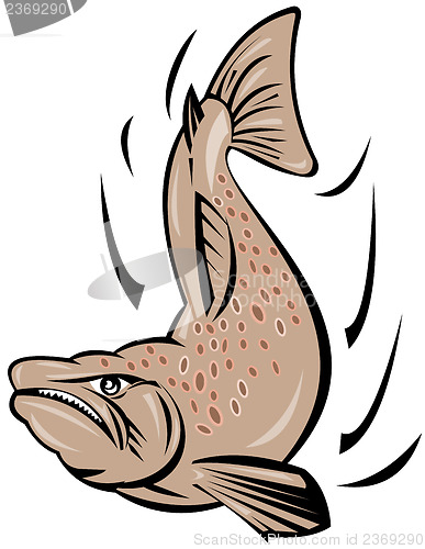 Image of Angry Salmon Fish Jumping Retro