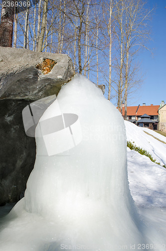 Image of small park waterfall water frozen icicle ice piece 