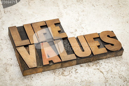 Image of life values in wood type