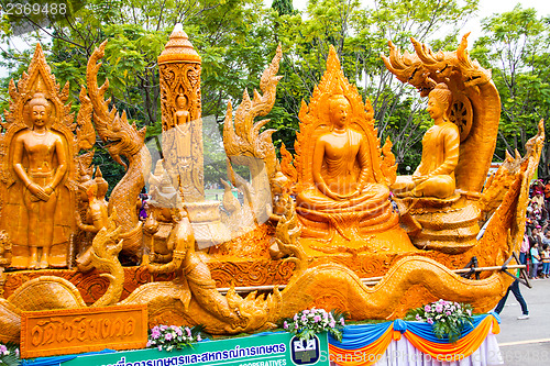 Image of UBON RATCHATHANI, THAILAND - JULY 23: Traditional candle process