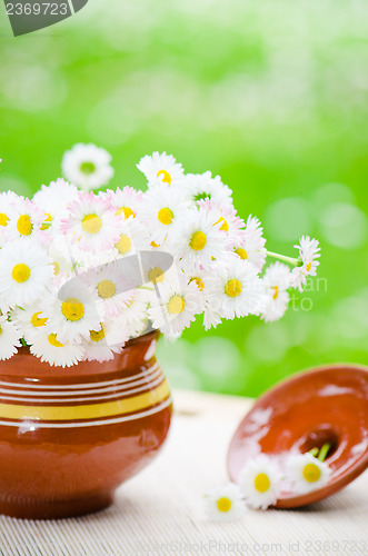 Image of Bouquet of wild flowers in a pot at the table  