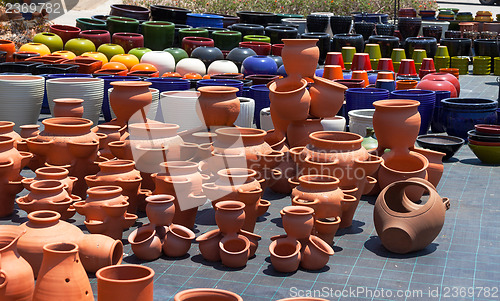 Image of Colorful ceramic pots in market