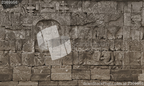 Image of Medieval carving on the walls of the Borobudur temple