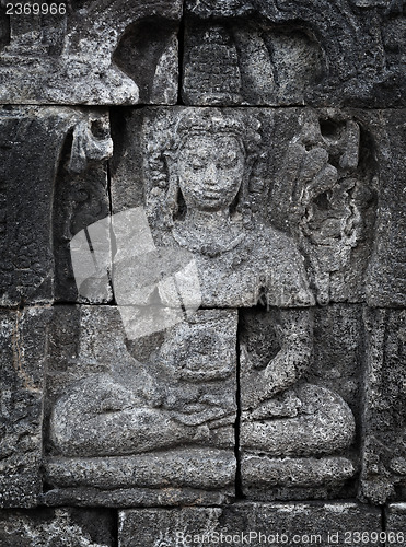 Image of Medieval carving on wall of the Borobudur temple