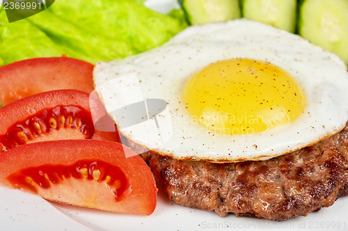 Image of steak beef meat with fried egg