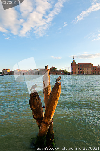 Image of Venice Italy lagune view with bricole