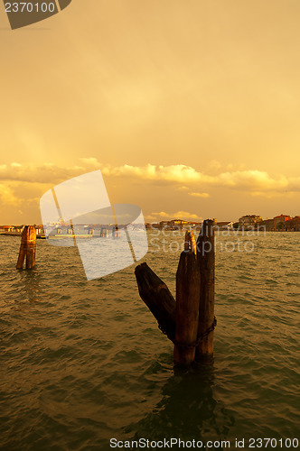 Image of Venice Italy lagune view with bricole