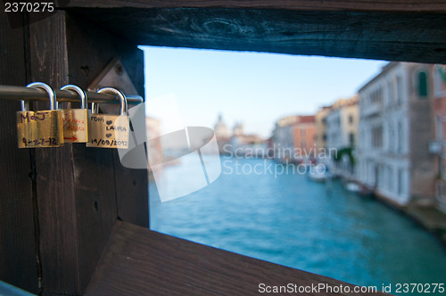 Image of Venice Italy love lockers on Accademia bridge
