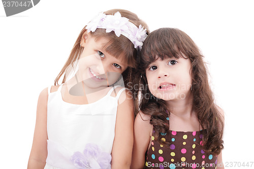 Image of Friends - Two Adorable little girls isolated on white background