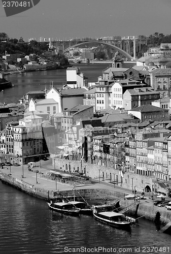 Image of Portugal. Porto city. View of Douro river embankment  in black a