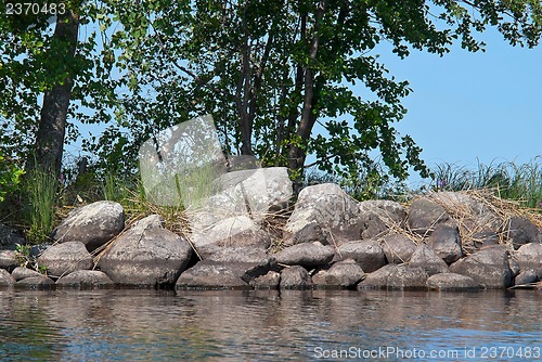 Image of Stony coast of the lake.