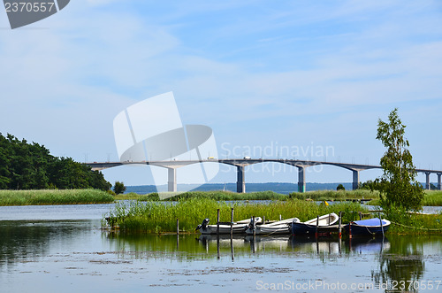 Image of Rowing boats by bridge