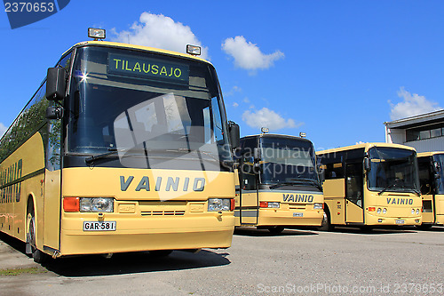 Image of Row of Yellow Coach Buses