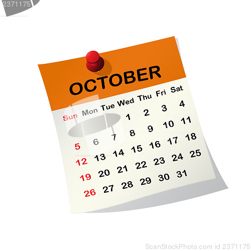 Image of 2014 calendar for October.