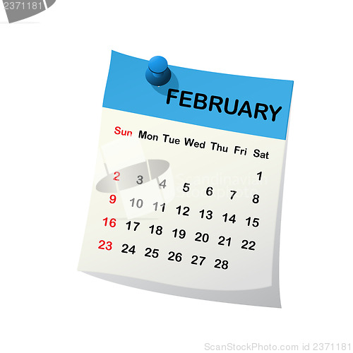 Image of 2014 calendar for February.