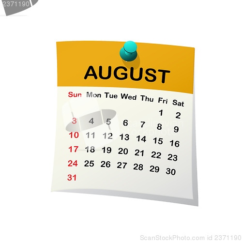Image of 2014 calendar for August.