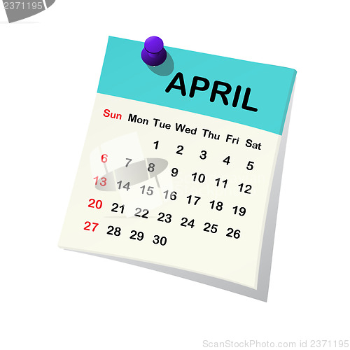 Image of 2014 calendar for April.