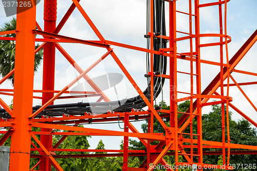 Image of Mobile tower communication antennas close up