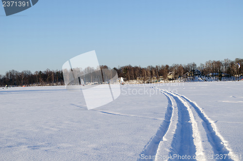 Image of people ice sail sport snow frozen lake winter day 