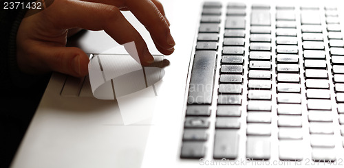 Image of Young woman working on laptop