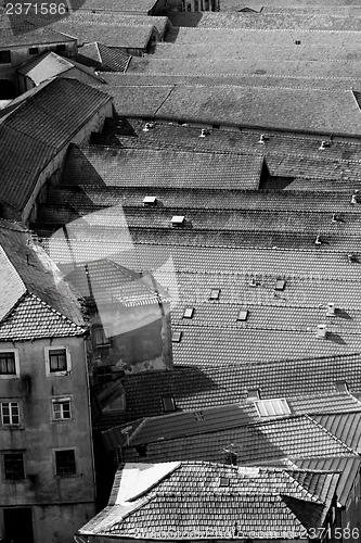 Image of Portugal. Porto city. Roofs  in black and white 
