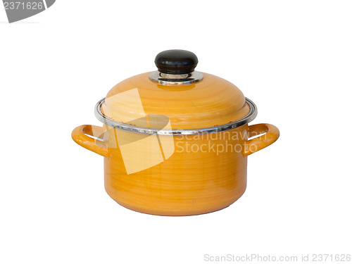 Image of Old yellow metal cooking pot 