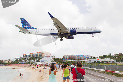 Image of ST MARTIN, ANTILLES - JULY 19, 2013: JetBlue is the fastest grow