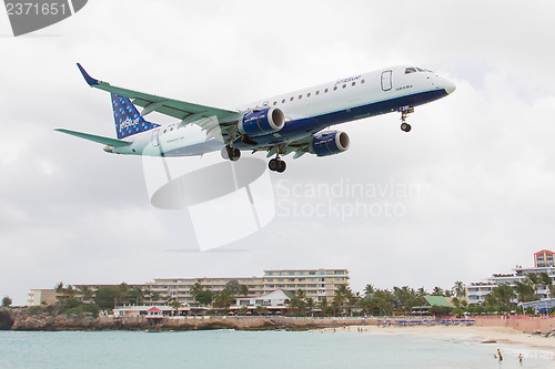 Image of ST MARTIN, ANTILLES - JULY 19, 2013: JetBlue is the fastest grow