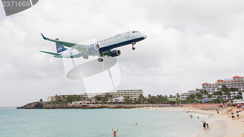 Image of ST MARTIN, ANTILLES - JULY 19, 2013: JetBlue is the fastest grow