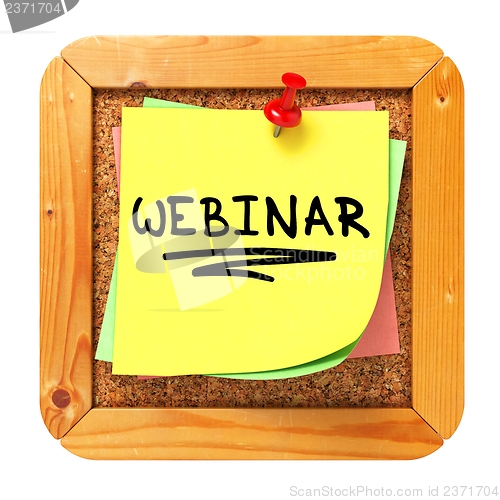 Image of Webinar. Yellow Sticker on Bulletin.