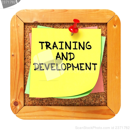 Image of Training and Development. Sticker on Bulletin.