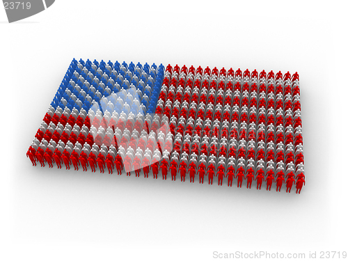 Image of 3d, colored people shaping the US flag.