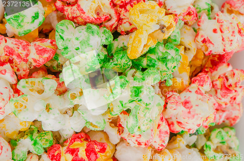 Image of Popped  color kernels of pop corn snack