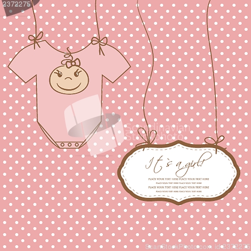 Image of Baby girl shower card with foot steps and frame for your text