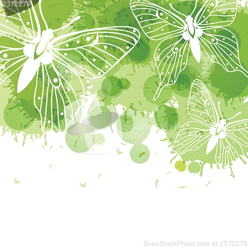 Image of Beautiful vector background with butterflies and green spots