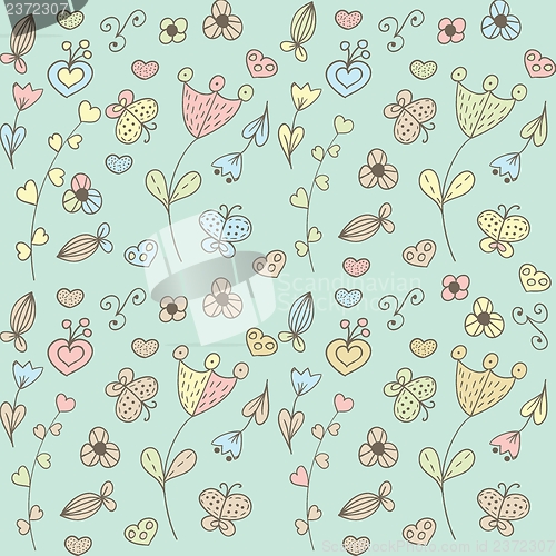 Image of Abstract floral background with hearts and flowers