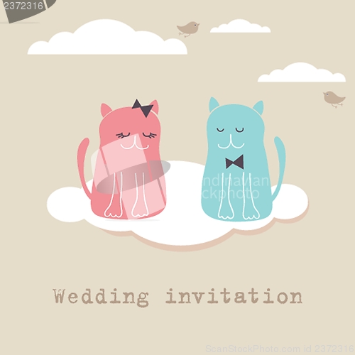 Image of Bridal shower invitation card with two cute cats sitting on the present boxes