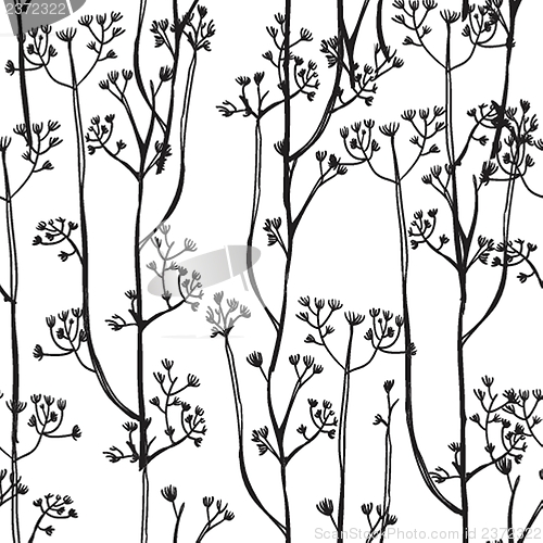 Image of White and black background with abstract plants, seamless pattern