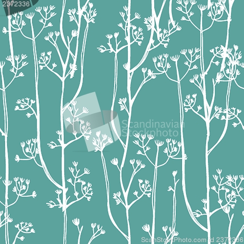 Image of White and blue background with abstract plants, seamless pattern