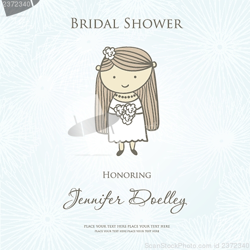 Image of Bridal shower or wedding invitation with cute cartoon bride.