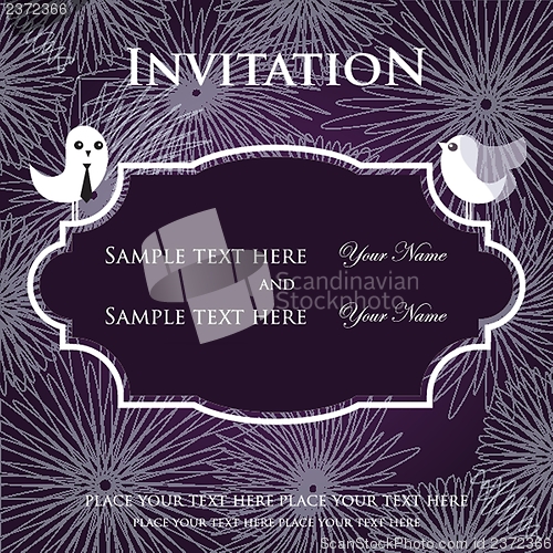 Image of Wedding invitation with two cute swan birds in bride and groom costumes