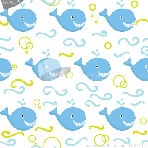 Image of Seamless vector background with whales and waves