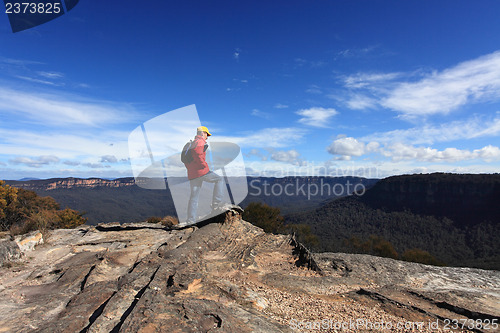 Image of Bushwalker admiring the view from Flat Rock Wentworth Falls