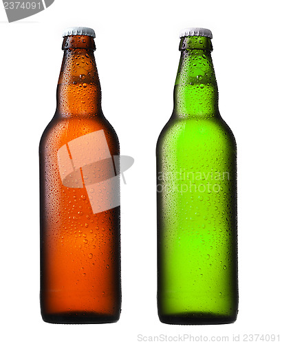 Image of brown and green beer bottles