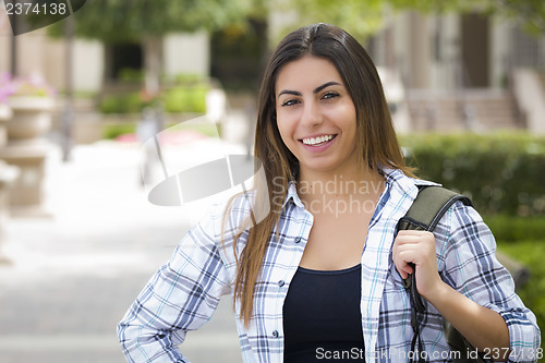 Image of Mixed Race Female Student on School Campus